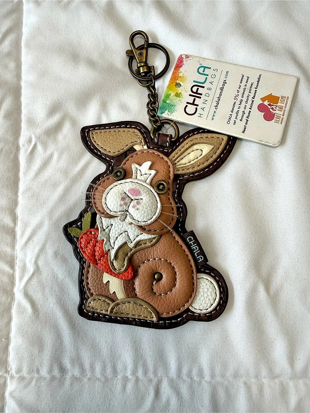 NWT-Chala Rabbit Keychain Brown & White